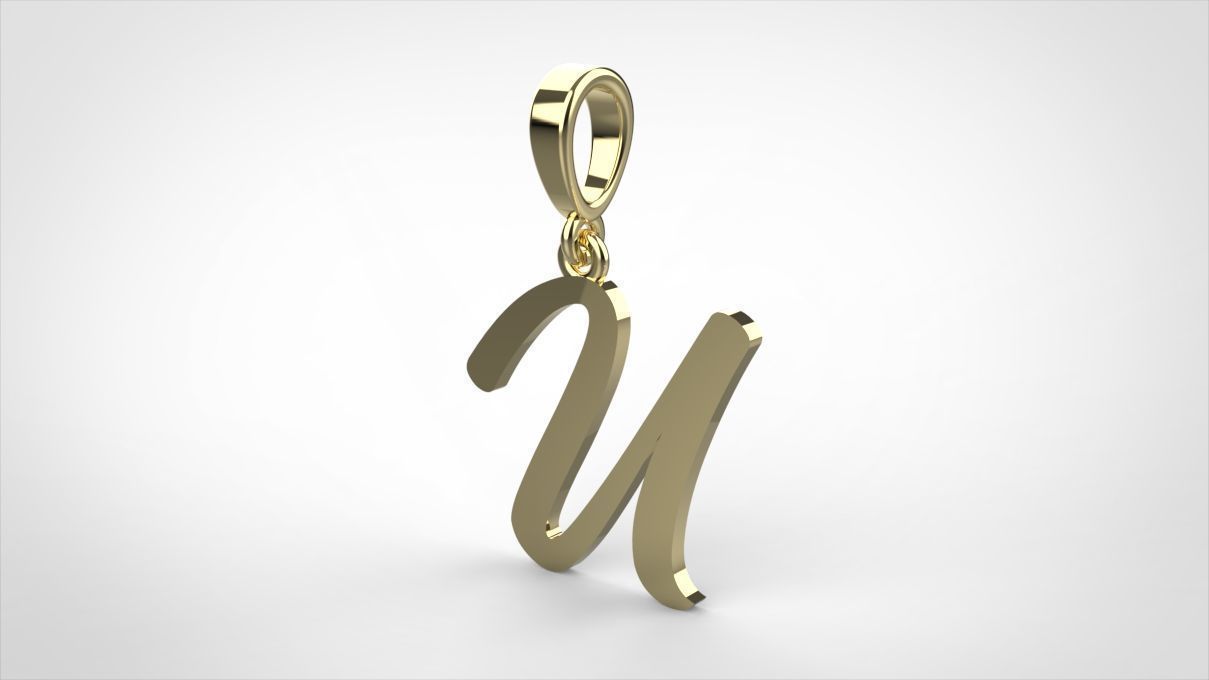 pendant alphabet hundred U small 3D print model_4