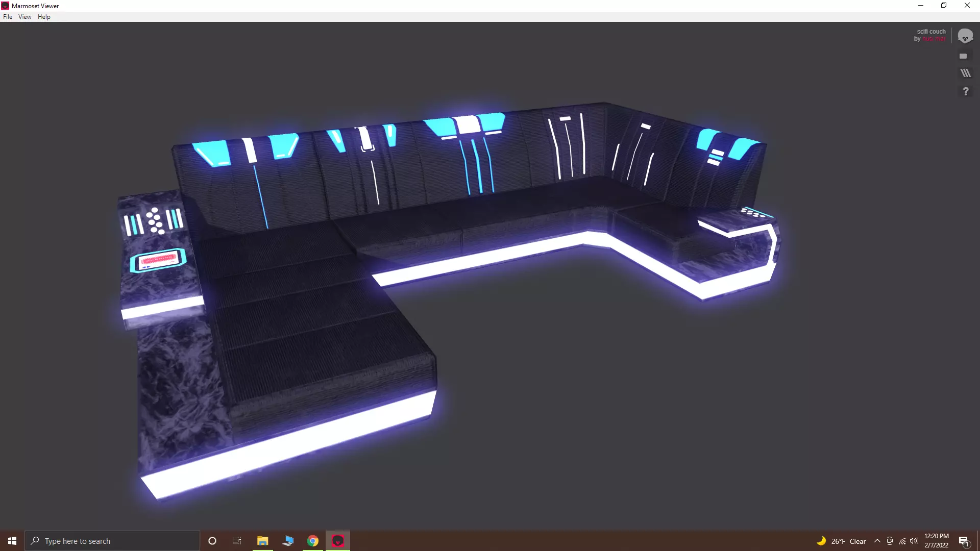 low poly couch with lights Low-poly 3D model_0