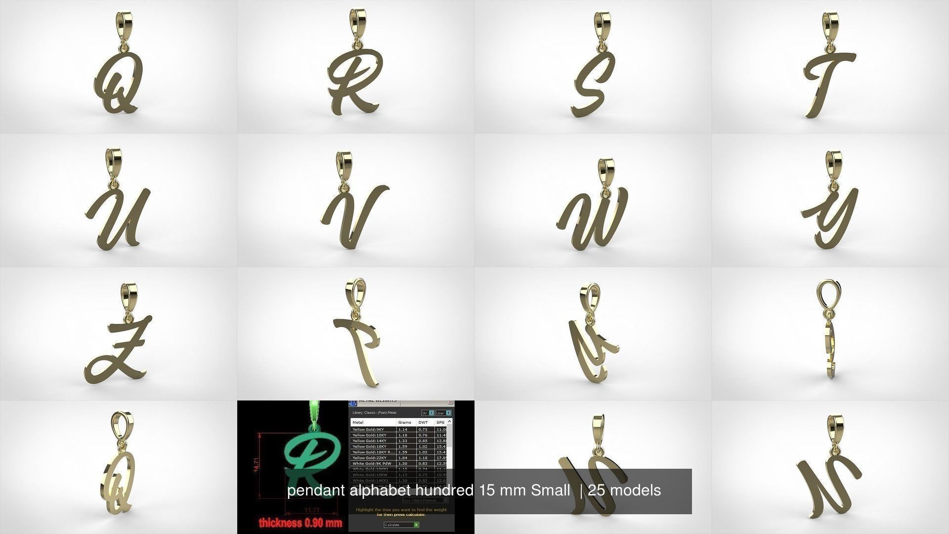 pendant alphabet hundred 15 mm Small  3D Model Collection_2