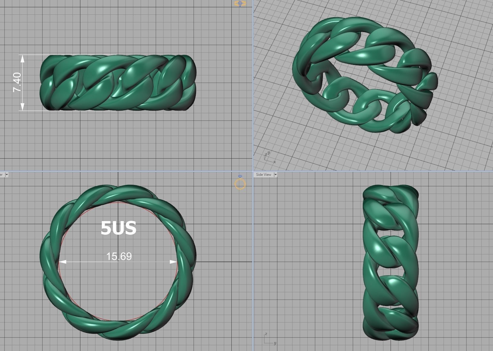 Cuban Chain Ring Miami Cuban Ring 3dmodel 5-12US sizes 3D print model_9
