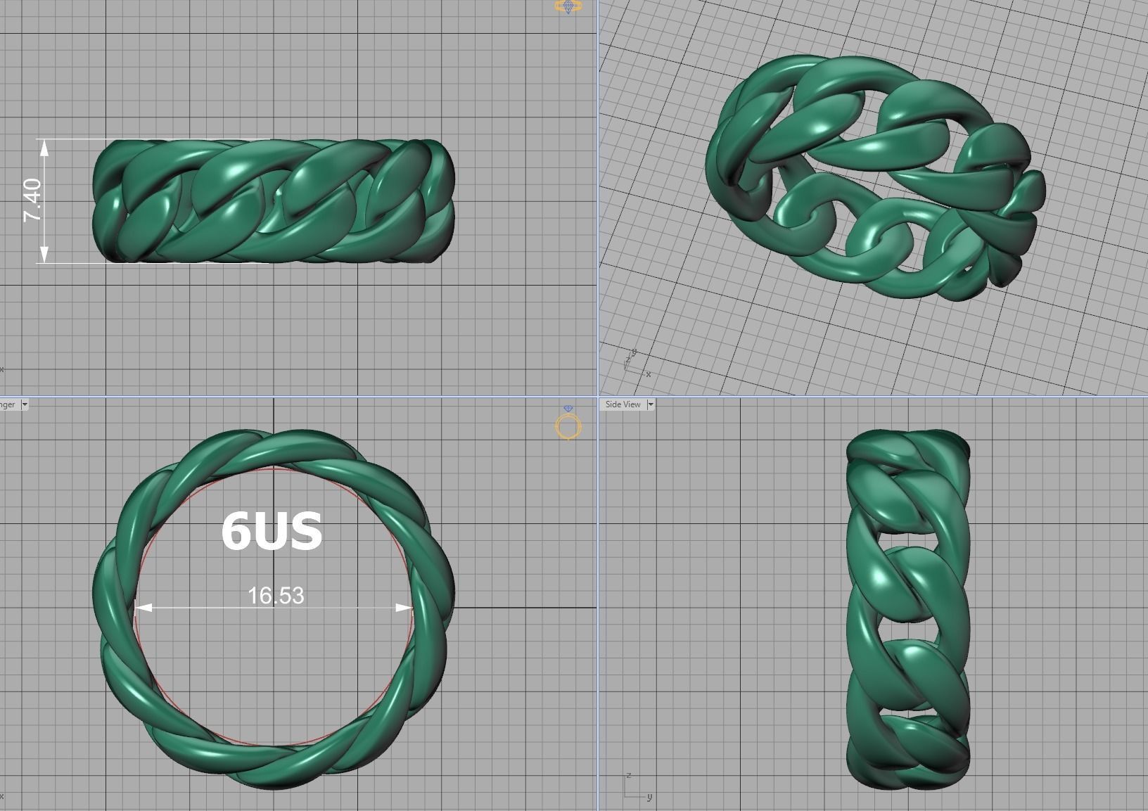 Cuban Chain Ring Miami Cuban Ring 3dmodel 5-12US sizes 3D print model_10