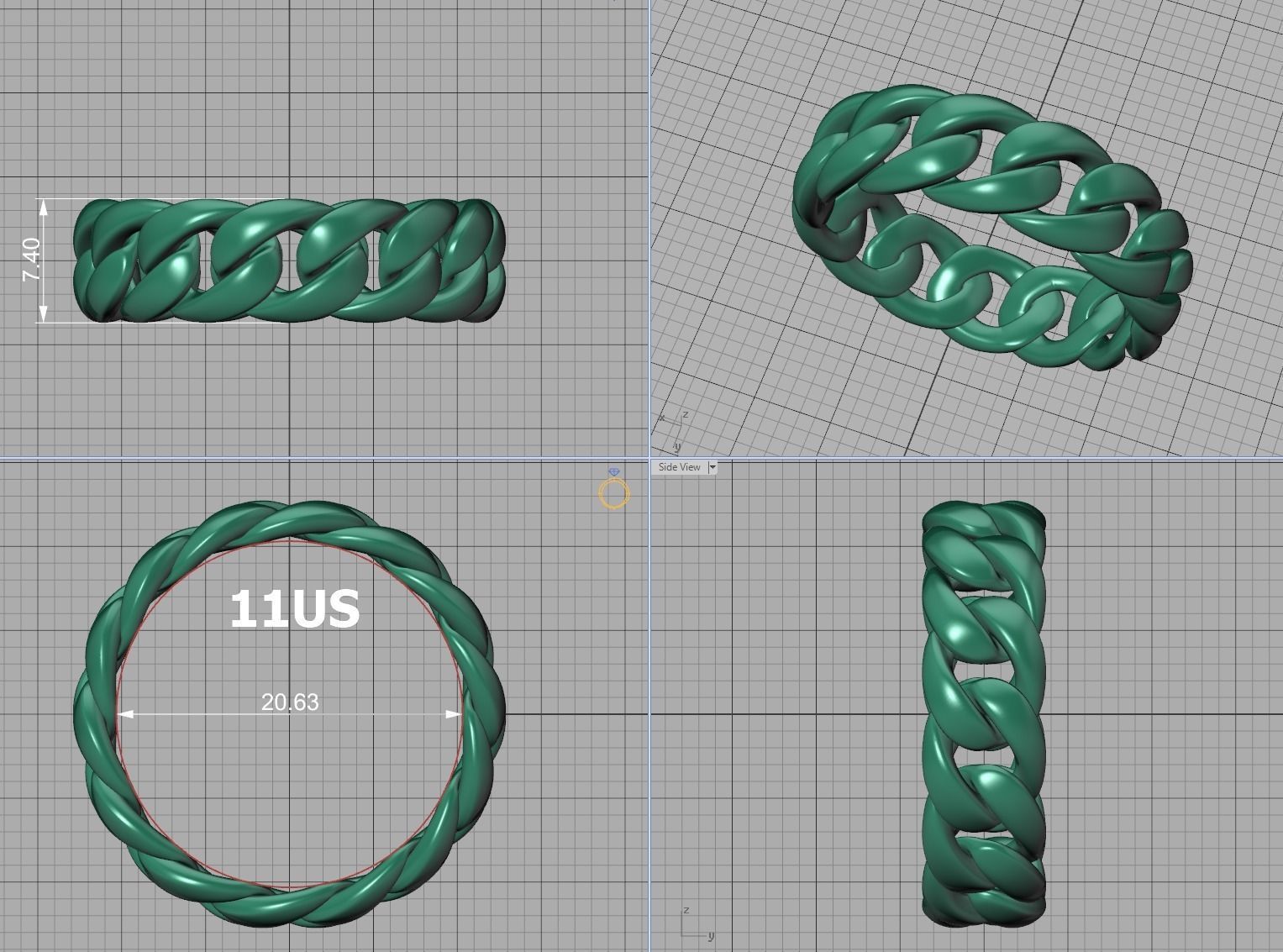 Cuban Chain Ring Miami Cuban Ring 3dmodel 5-12US sizes 3D print model_15