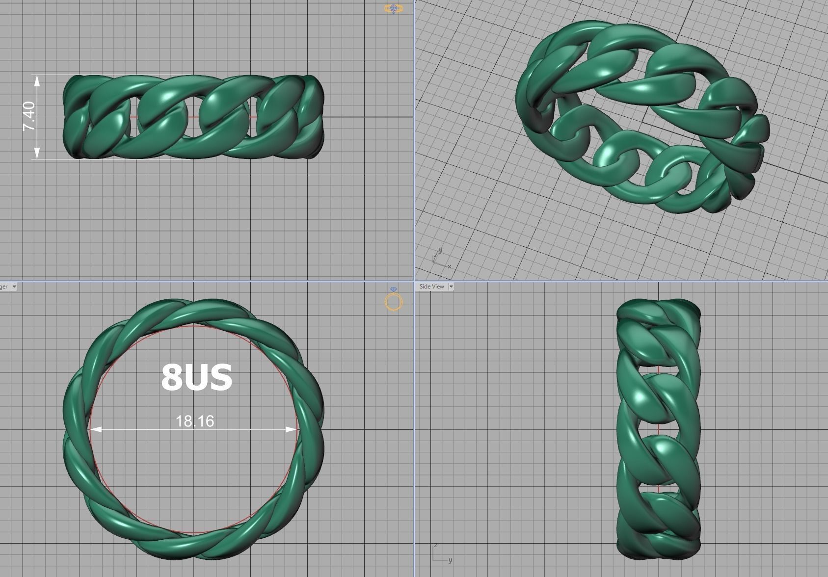 Cuban Chain Ring Miami Cuban Ring 3dmodel 5-12US sizes 3D print model_12