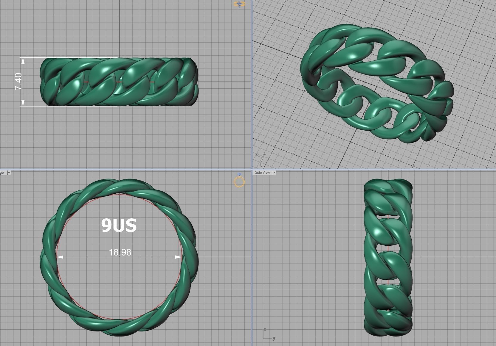 Cuban Chain Ring Miami Cuban Ring 3dmodel 5-12US sizes 3D print model_13
