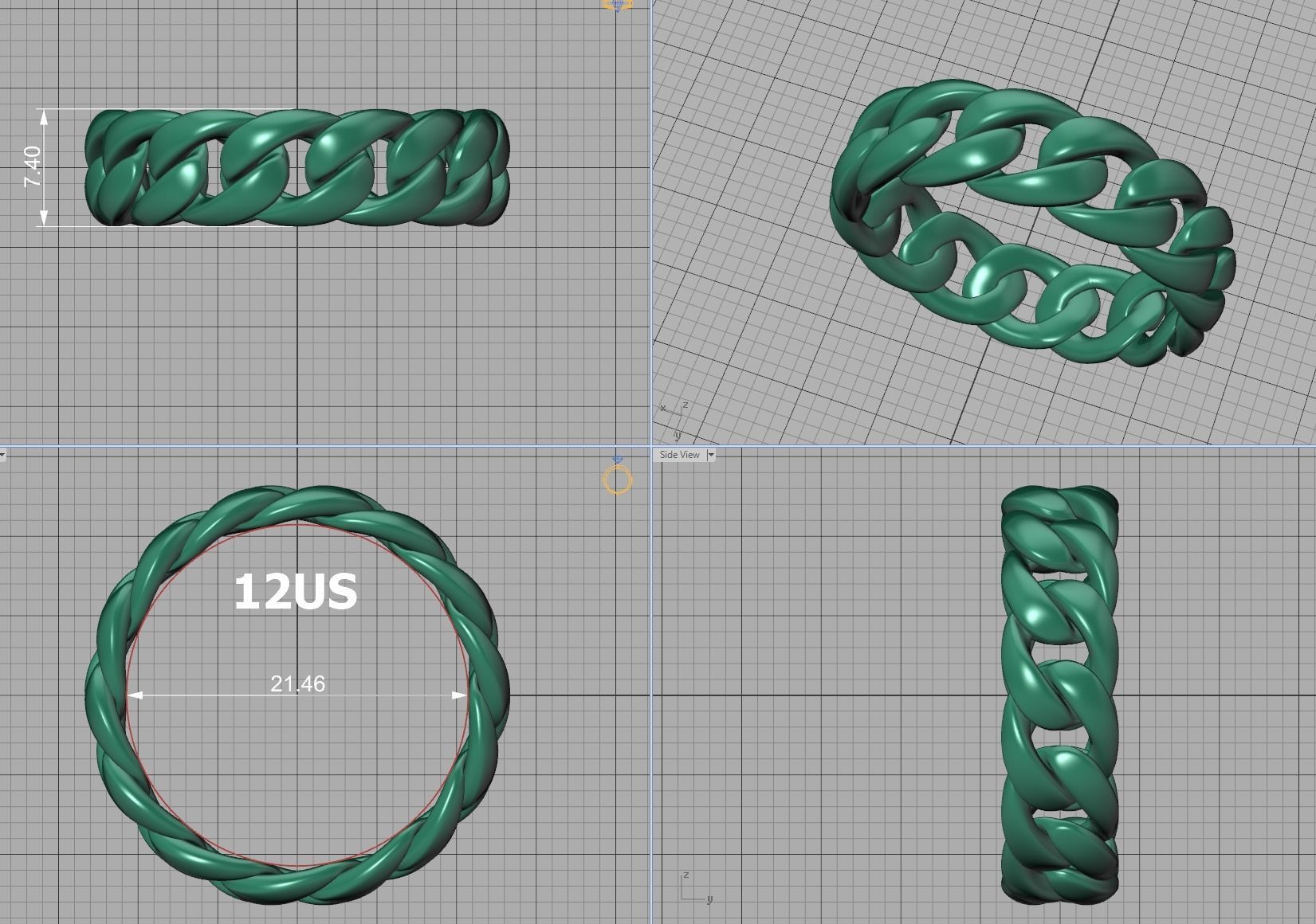 Cuban Chain Ring Miami Cuban Ring 3dmodel 5-12US sizes 3D print model_16