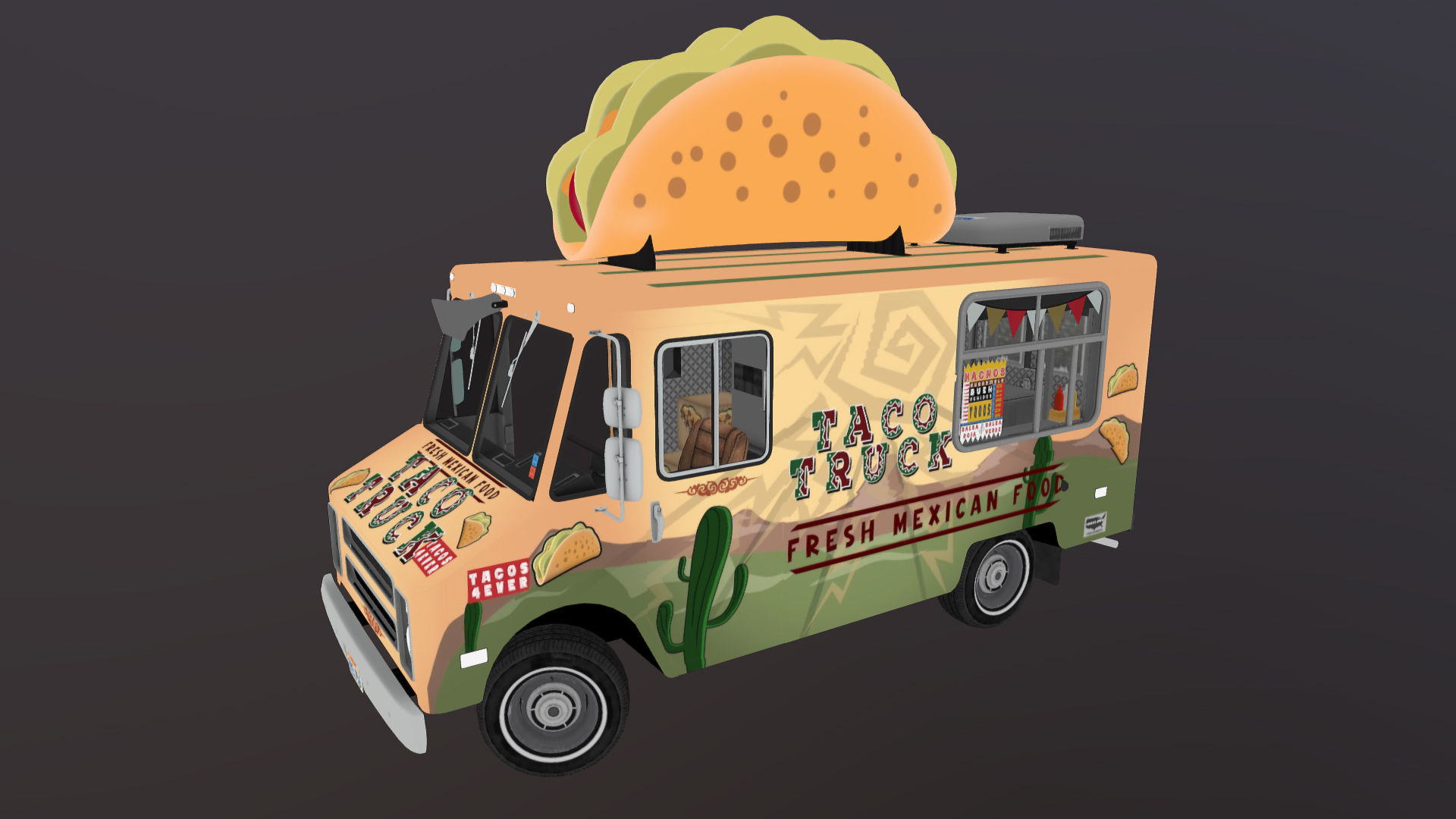 Taco Foodtruck Low-poly 3D model_42