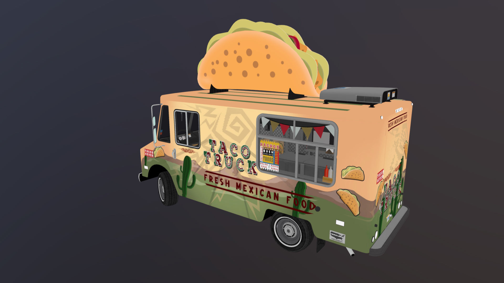 Taco Foodtruck Low-poly 3D model_43