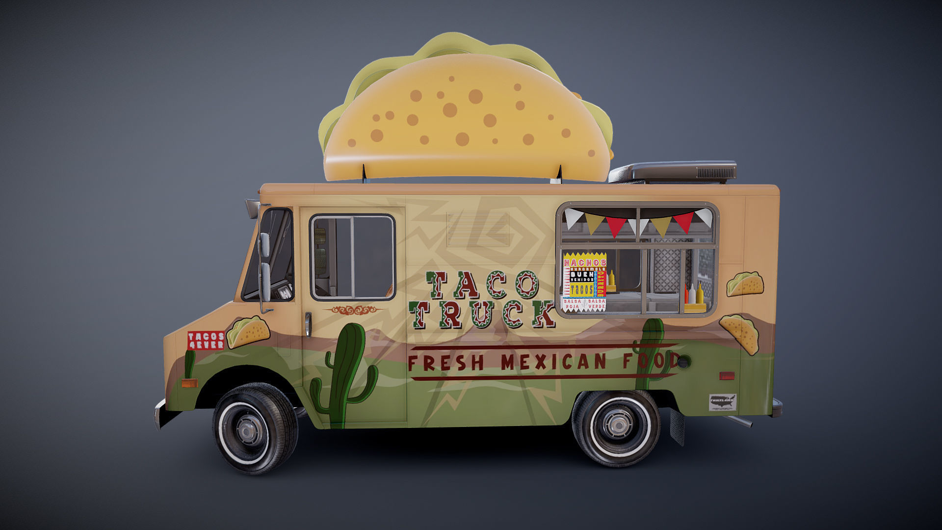 Taco Foodtruck Low-poly 3D model_29
