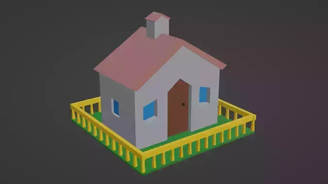 House with fence Low-poly 3D model