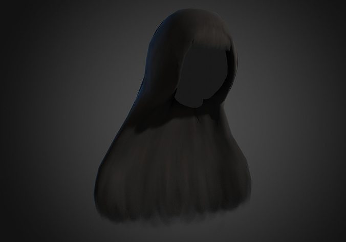 dark brown long hair  Low-poly 3D model