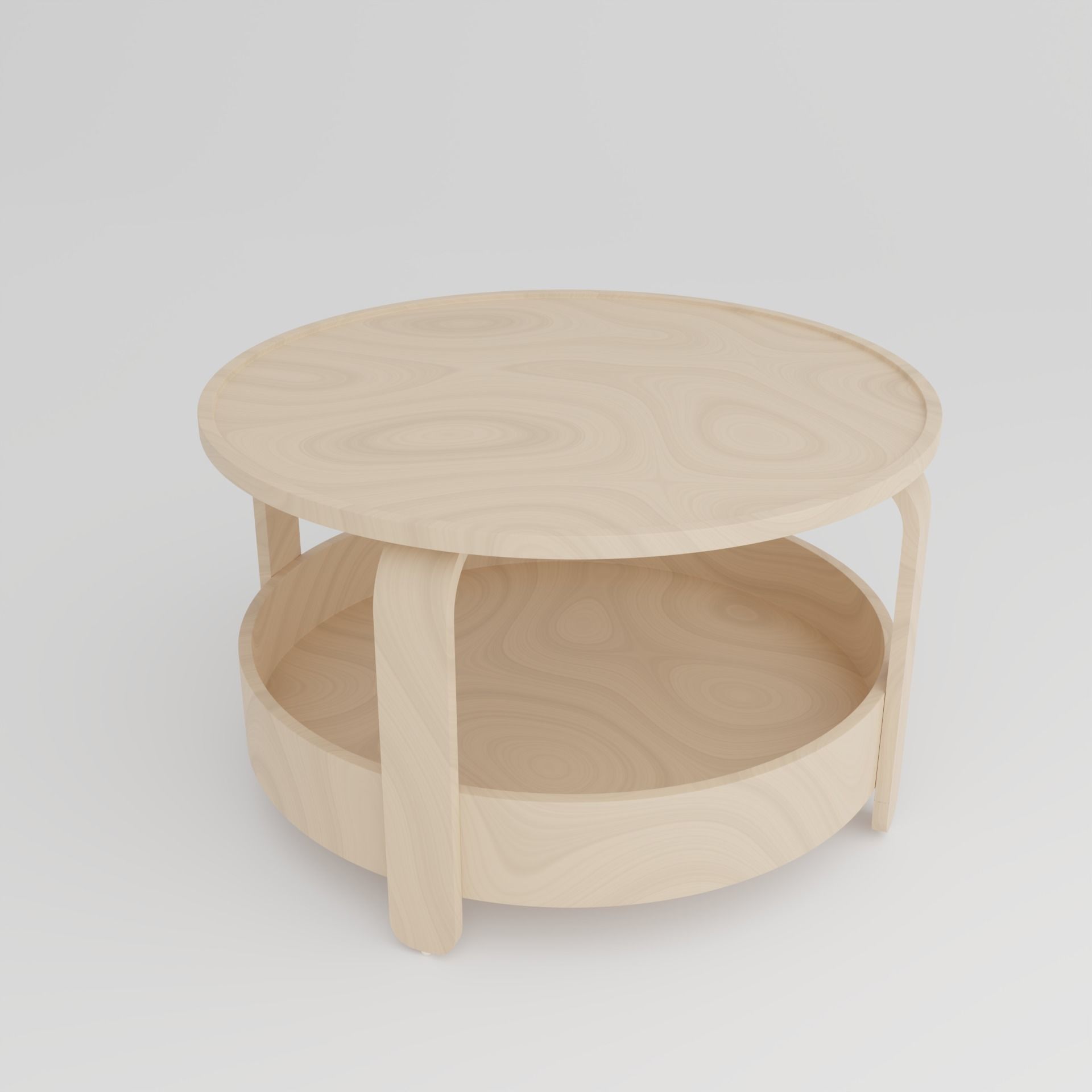 Birch Veneer Round Table 3D model_1