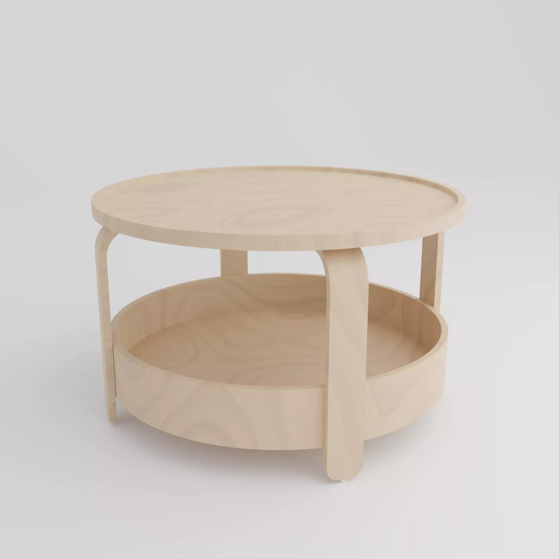 Birch Veneer Round Table 3D model_0