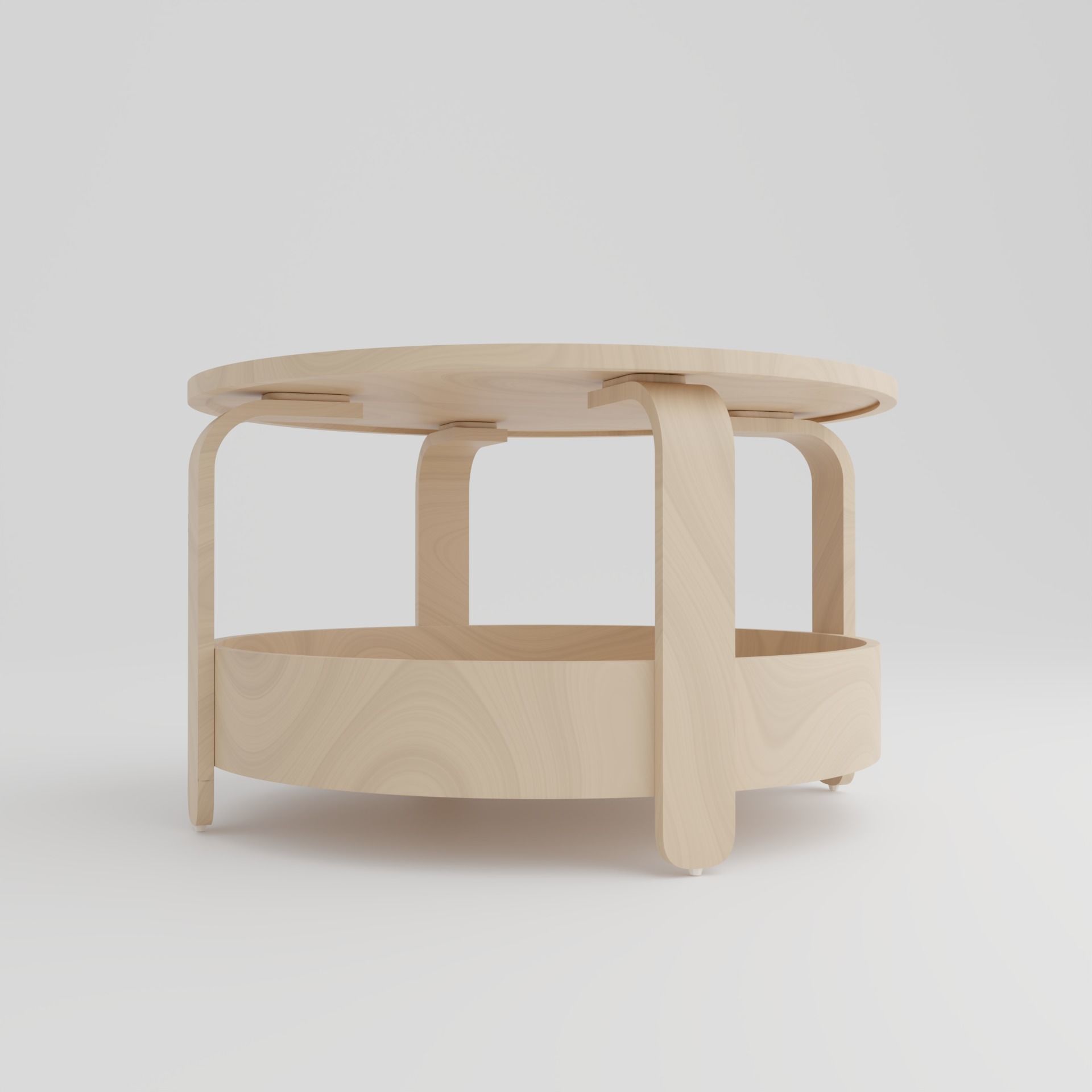 Birch Veneer Round Table 3D model_2