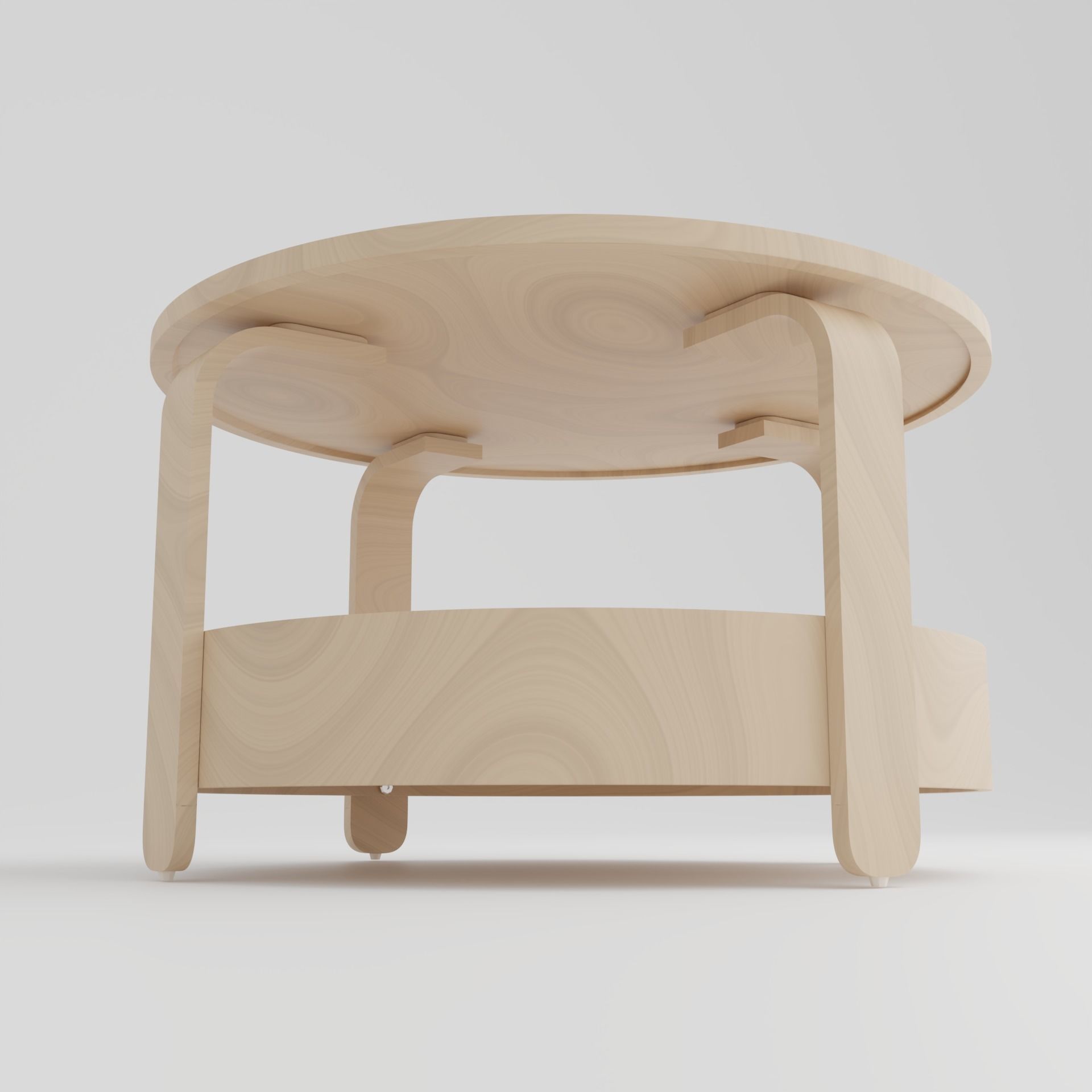 Birch Veneer Round Table 3D model_3