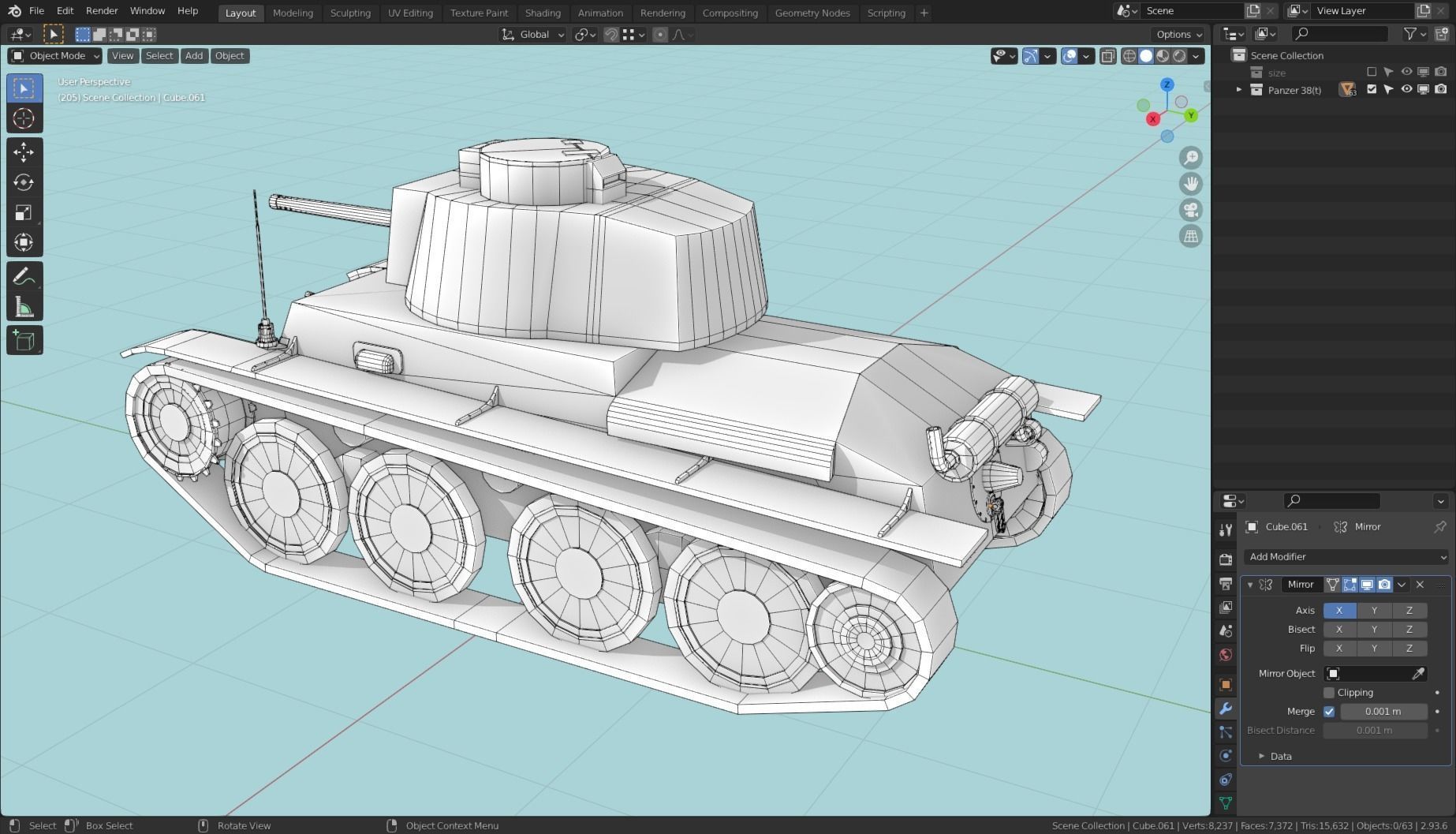 Panzerkampfwagen 38t Tank Base Mesh  Low-poly 3D model_4