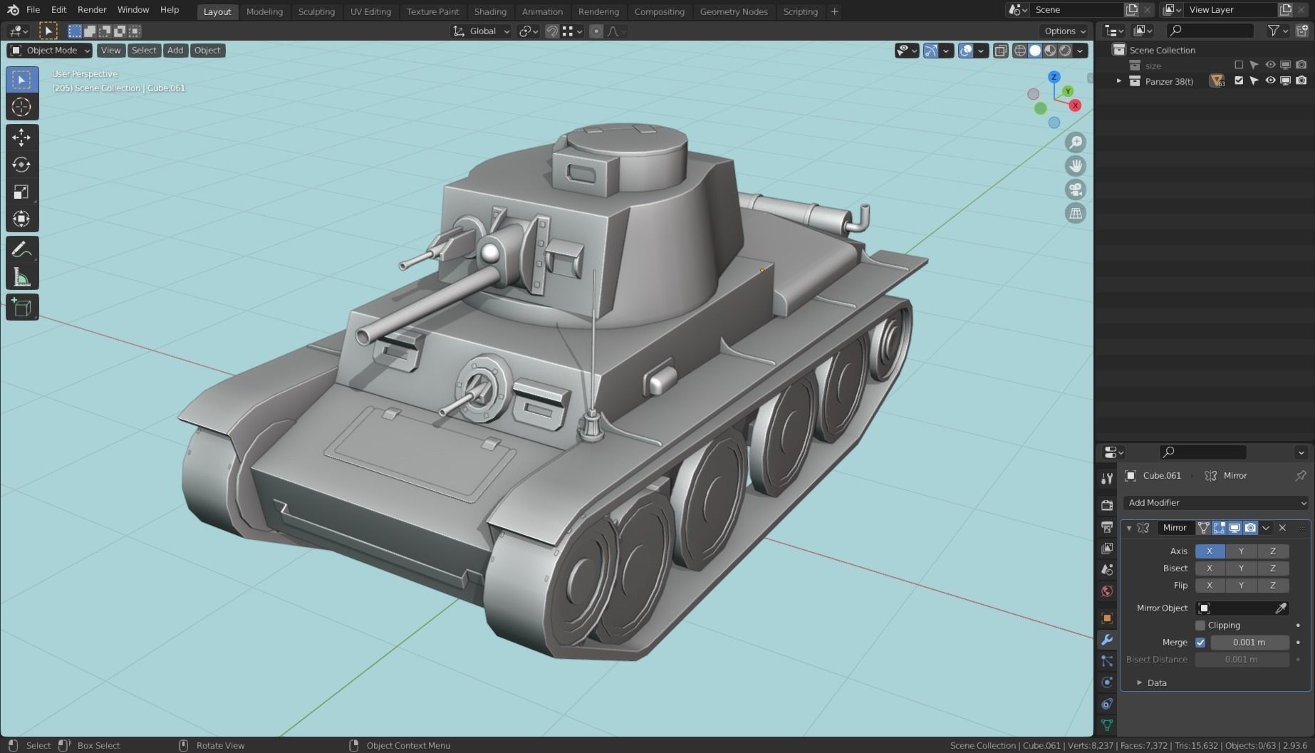Panzerkampfwagen 38t Tank Base Mesh  Low-poly 3D model_12