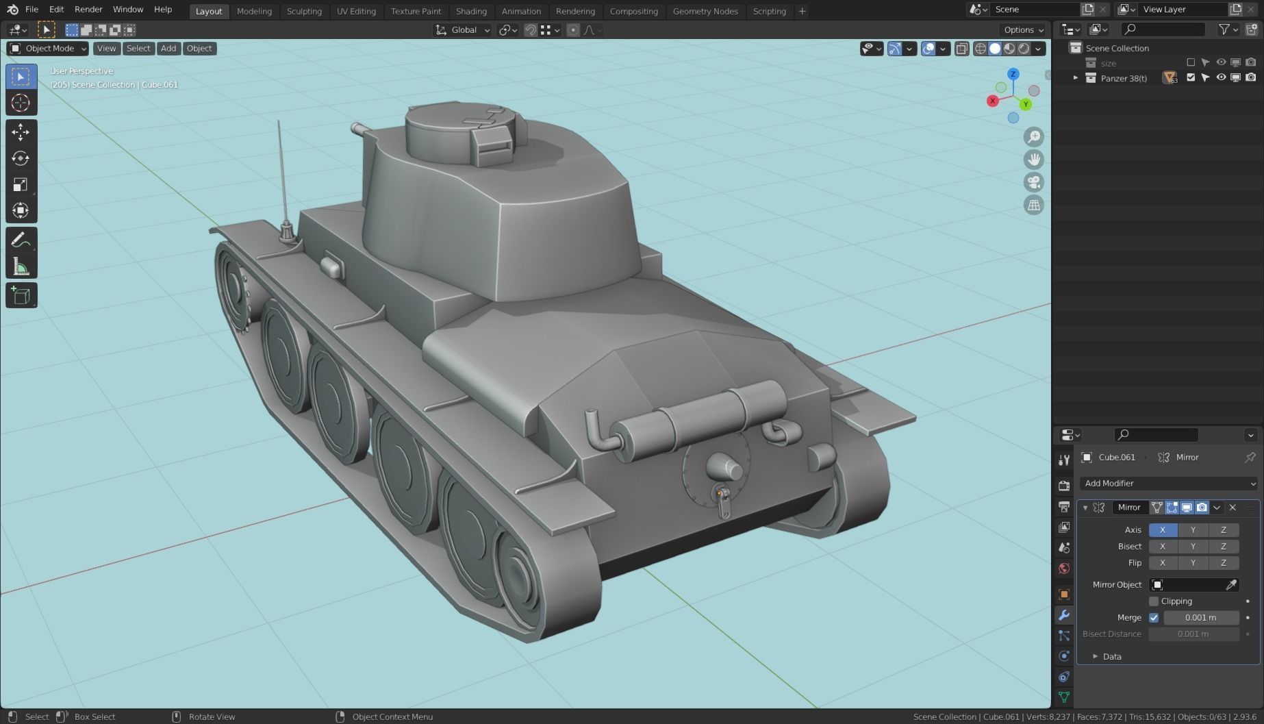 Panzerkampfwagen 38t Tank Base Mesh  Low-poly 3D model_14