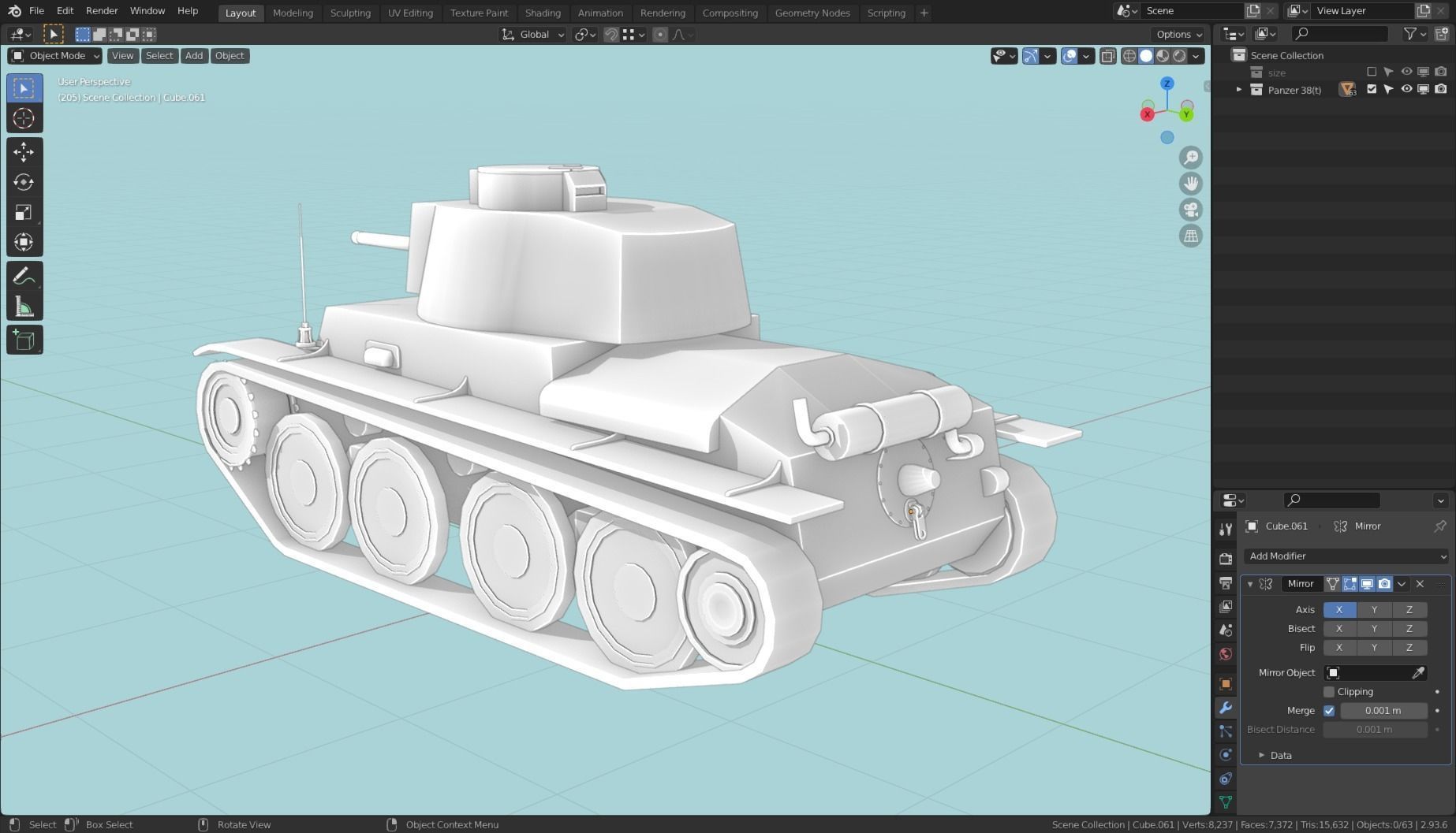 Panzerkampfwagen 38t Tank Base Mesh  Low-poly 3D model_9