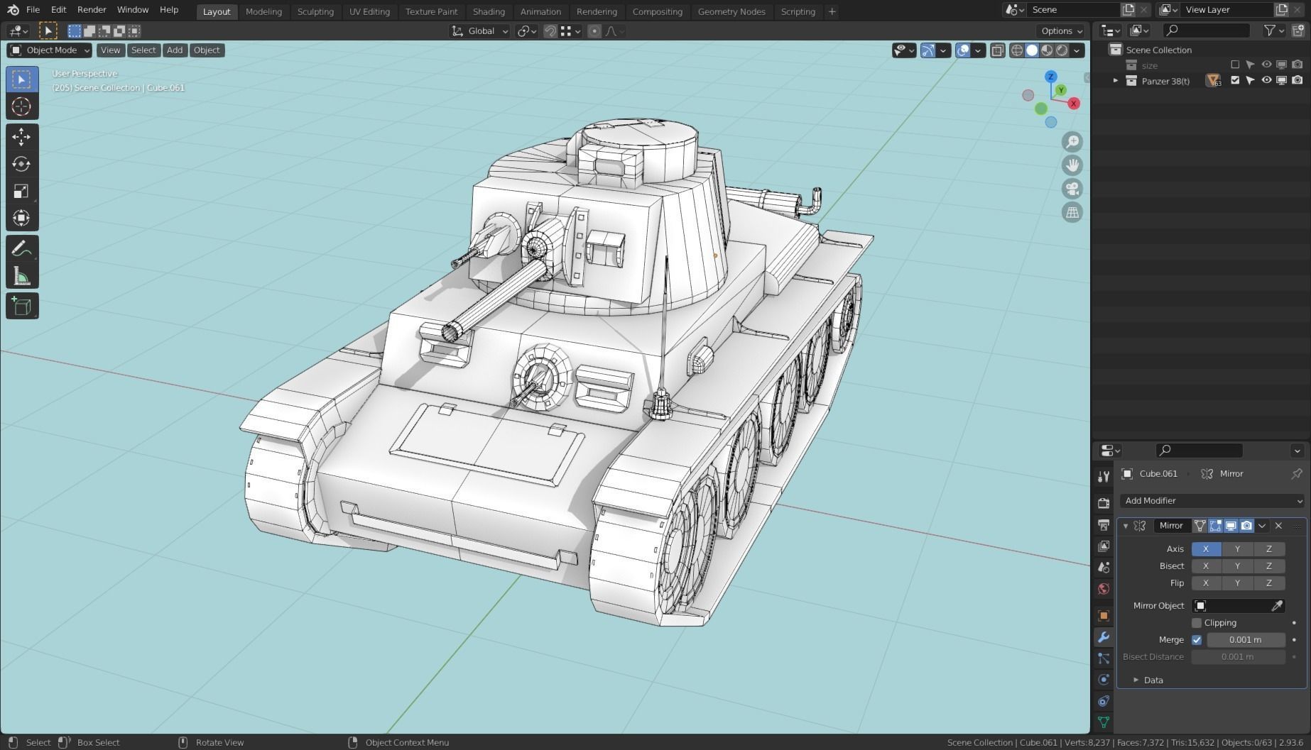 Panzerkampfwagen 38t Tank Base Mesh  Low-poly 3D model_3