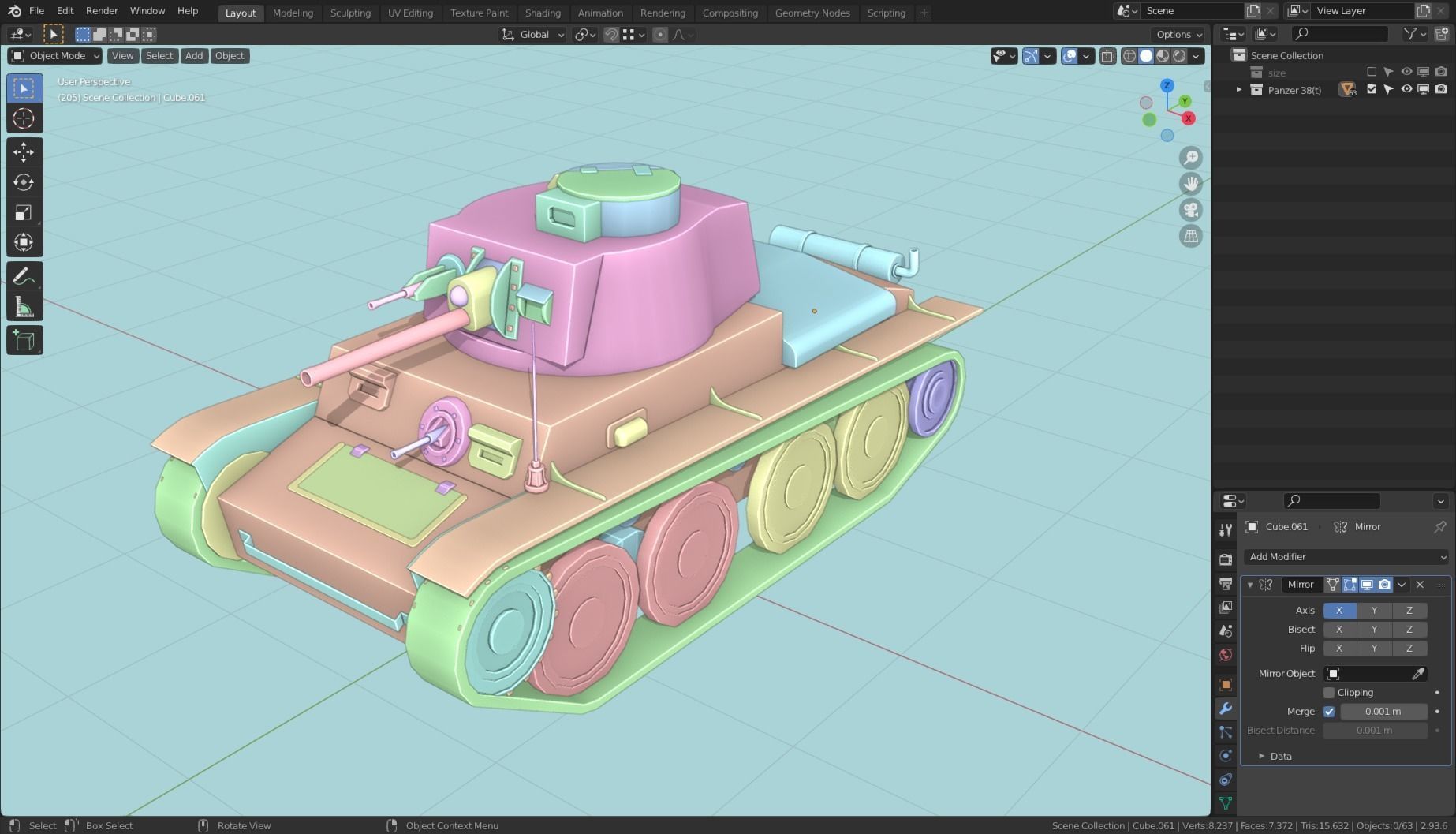 Panzerkampfwagen 38t Tank Base Mesh  Low-poly 3D model_15