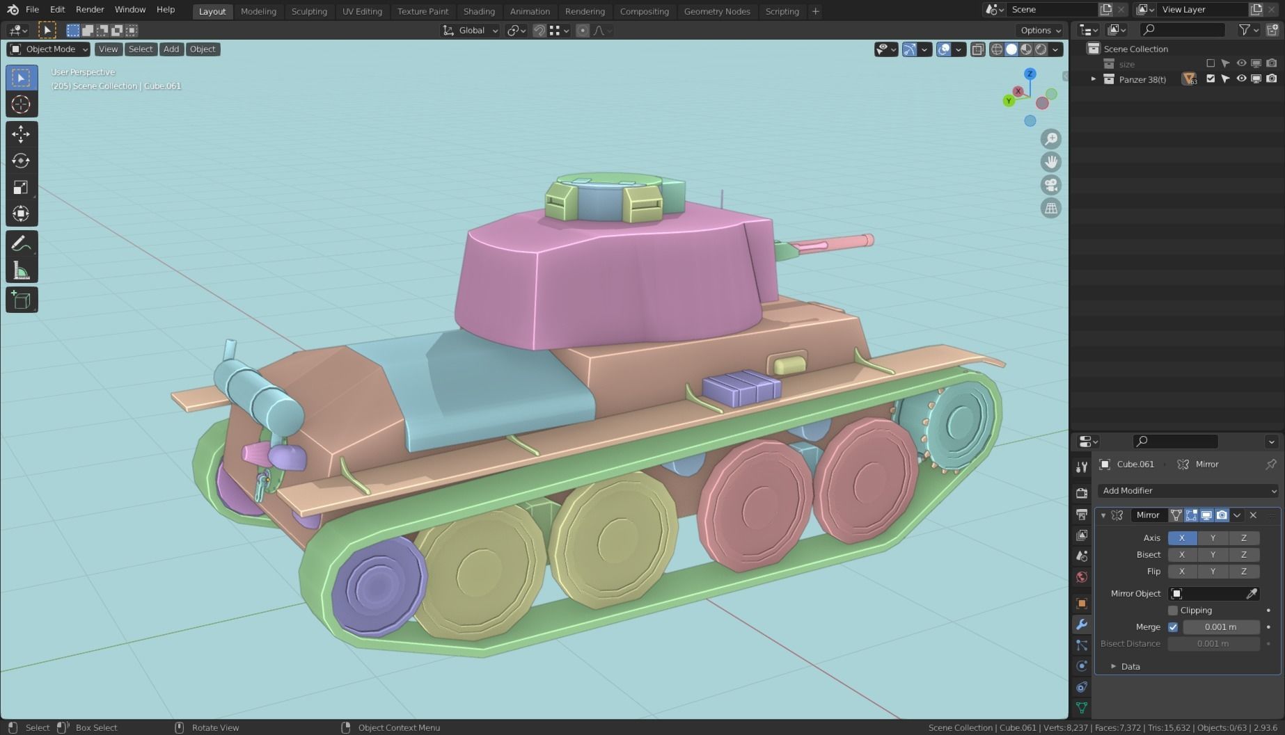 Panzerkampfwagen 38t Tank Base Mesh  Low-poly 3D model_18