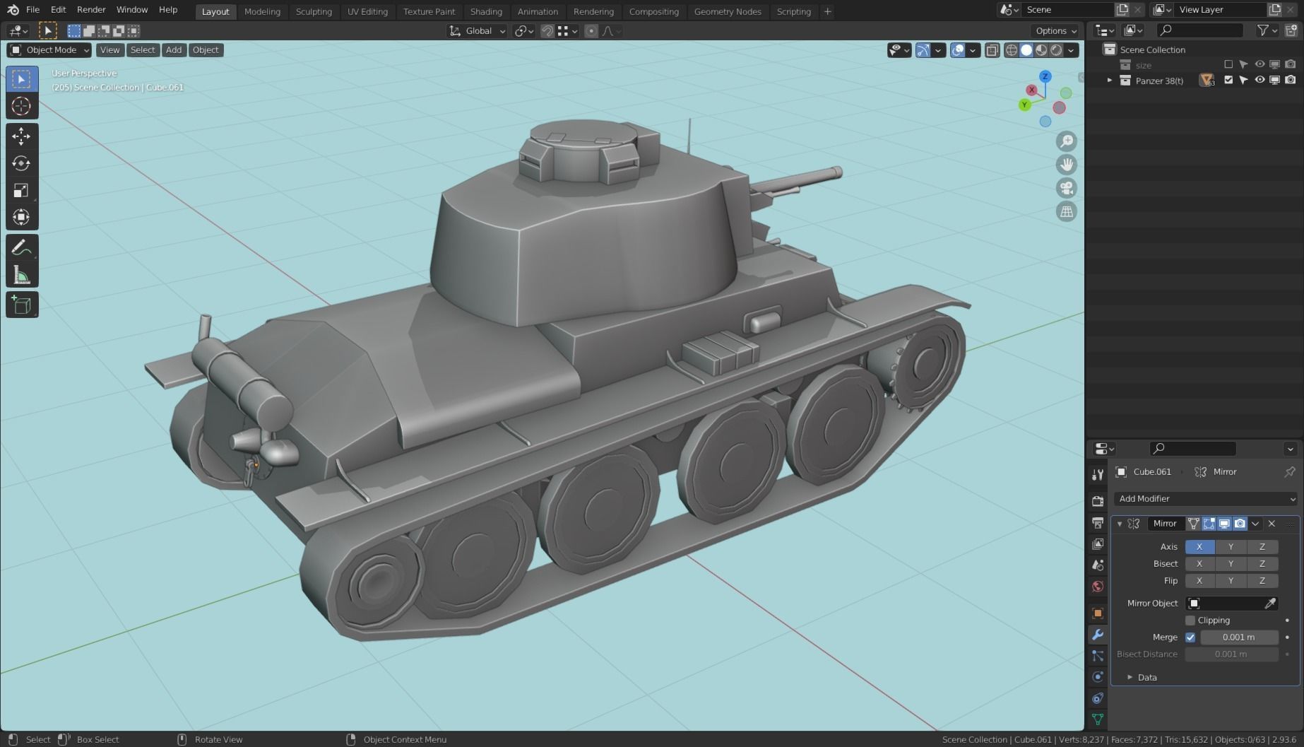 Panzerkampfwagen 38t Tank Base Mesh  Low-poly 3D model_1