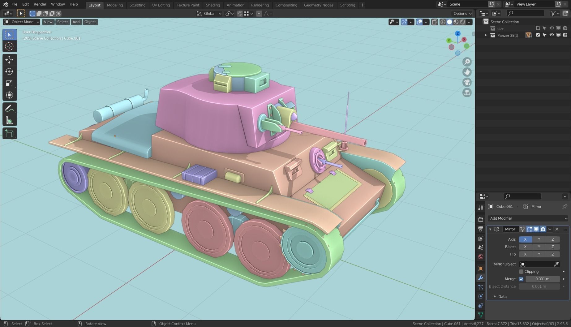 Panzerkampfwagen 38t Tank Base Mesh  Low-poly 3D model_16