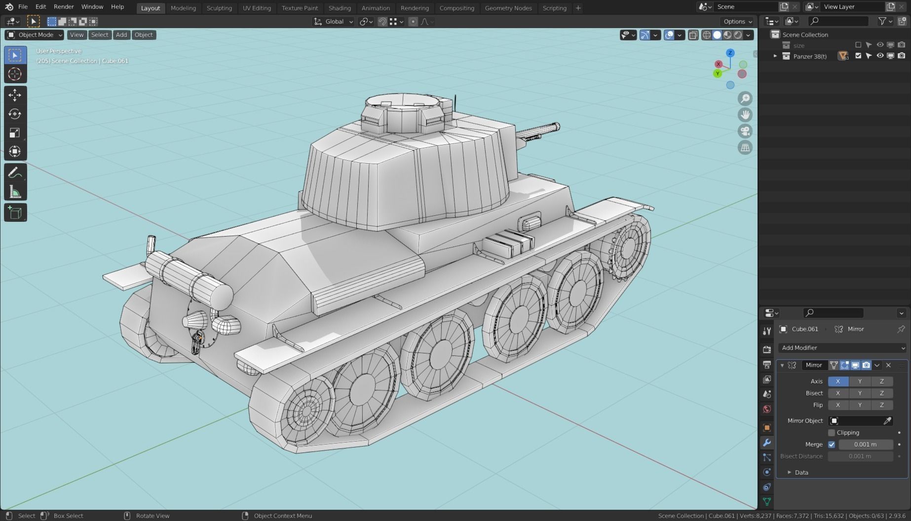 Panzerkampfwagen 38t Tank Base Mesh  Low-poly 3D model_5
