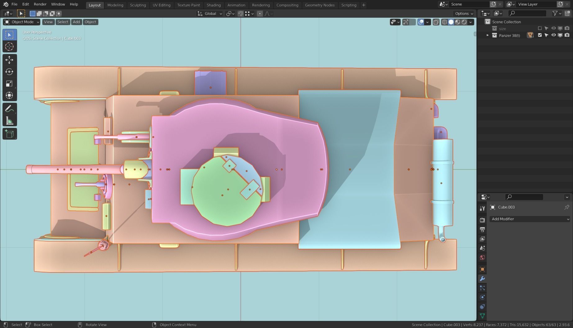 Panzerkampfwagen 38t Tank Base Mesh  Low-poly 3D model_21