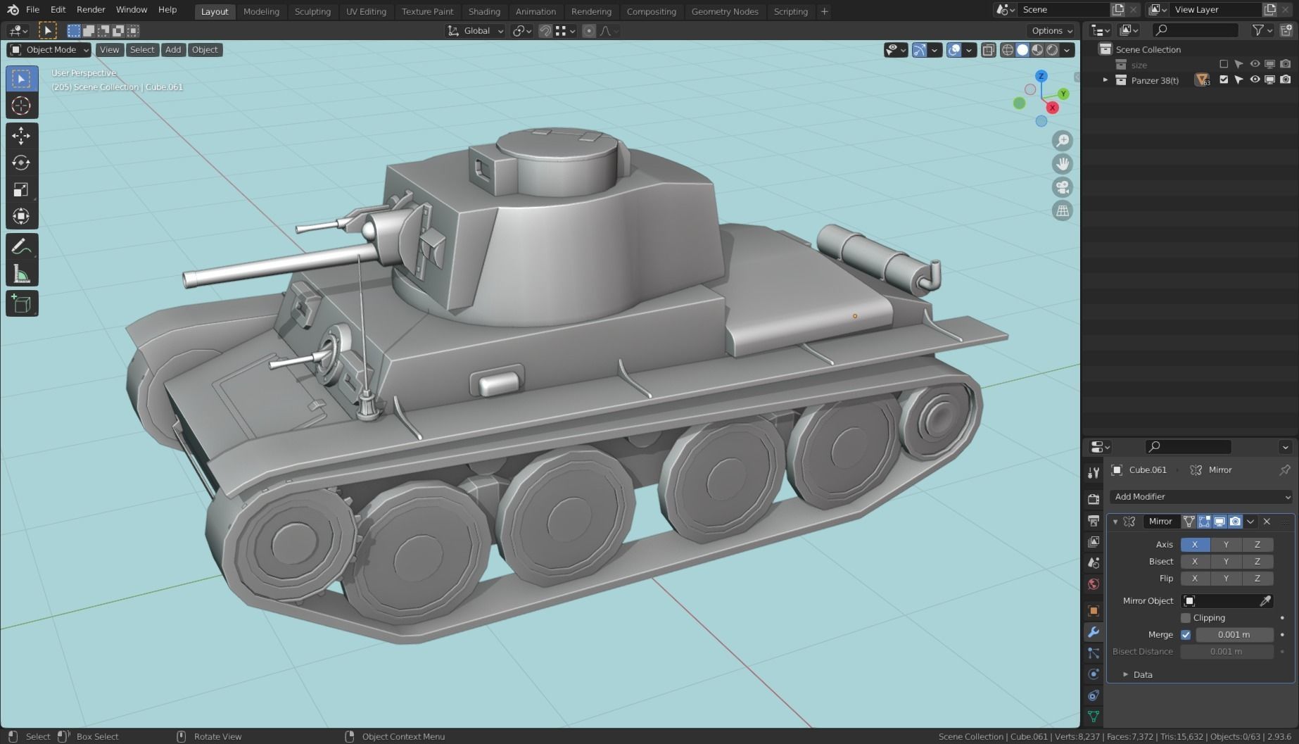 Panzerkampfwagen 38t Tank Base Mesh  Low-poly 3D model_13