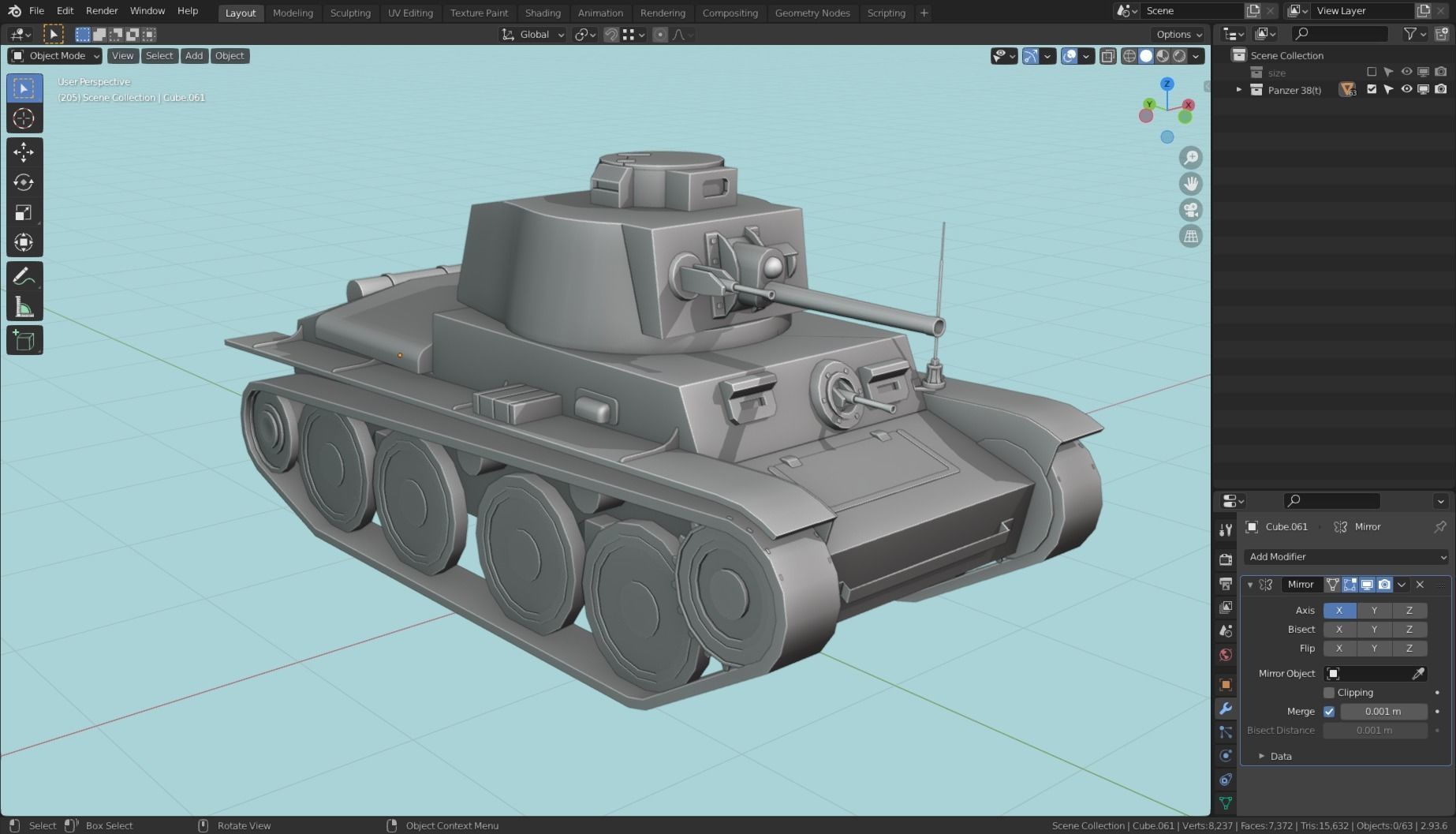 Panzerkampfwagen 38t Tank Base Mesh  Low-poly 3D model_2