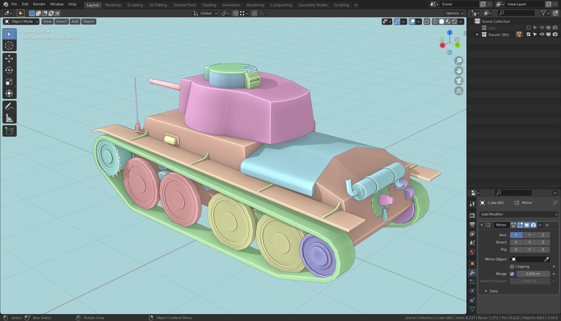 Panzerkampfwagen 38t Tank Base Mesh  Low-poly 3D model_17