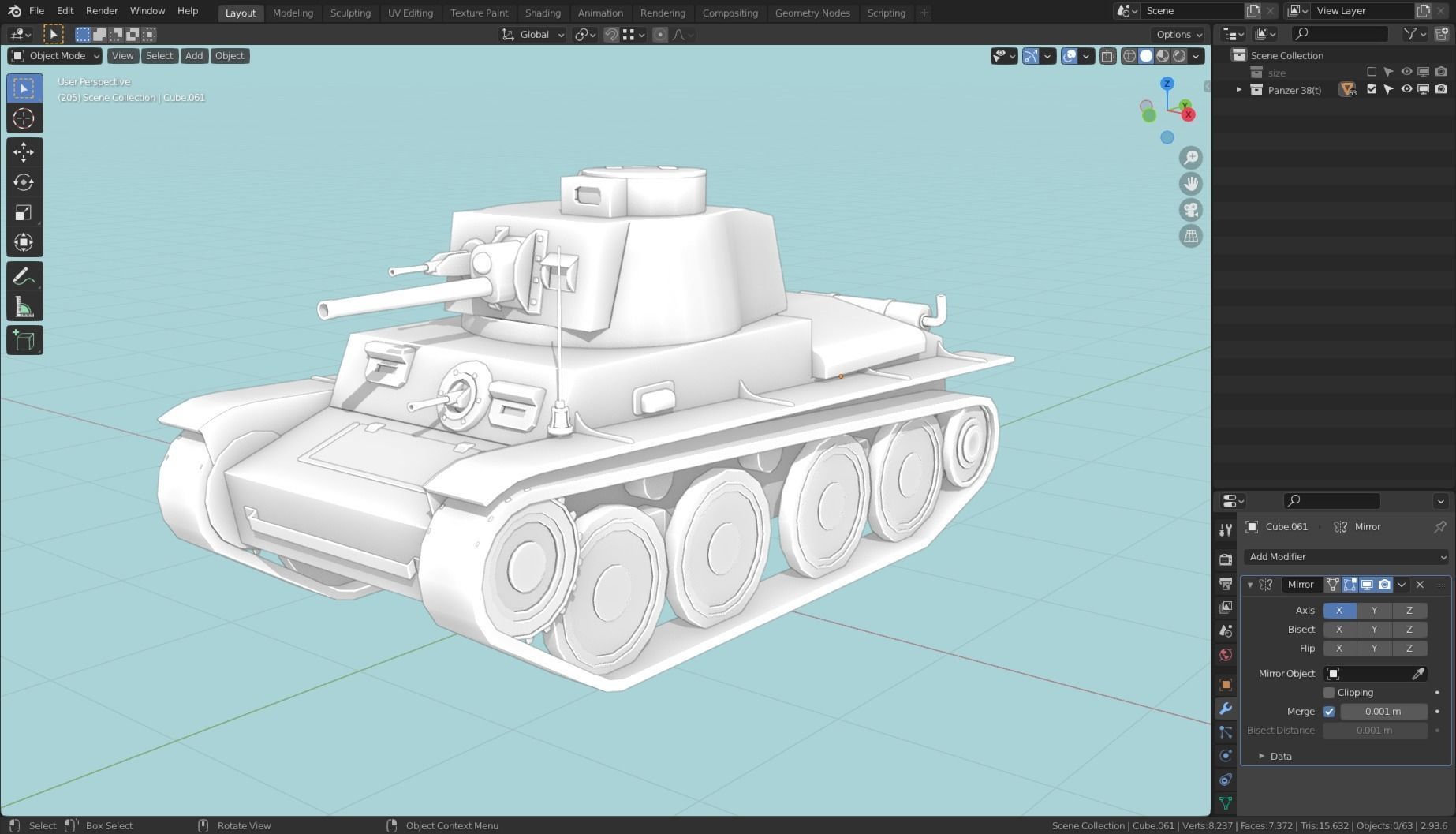 Panzerkampfwagen 38t Tank Base Mesh  Low-poly 3D model_8