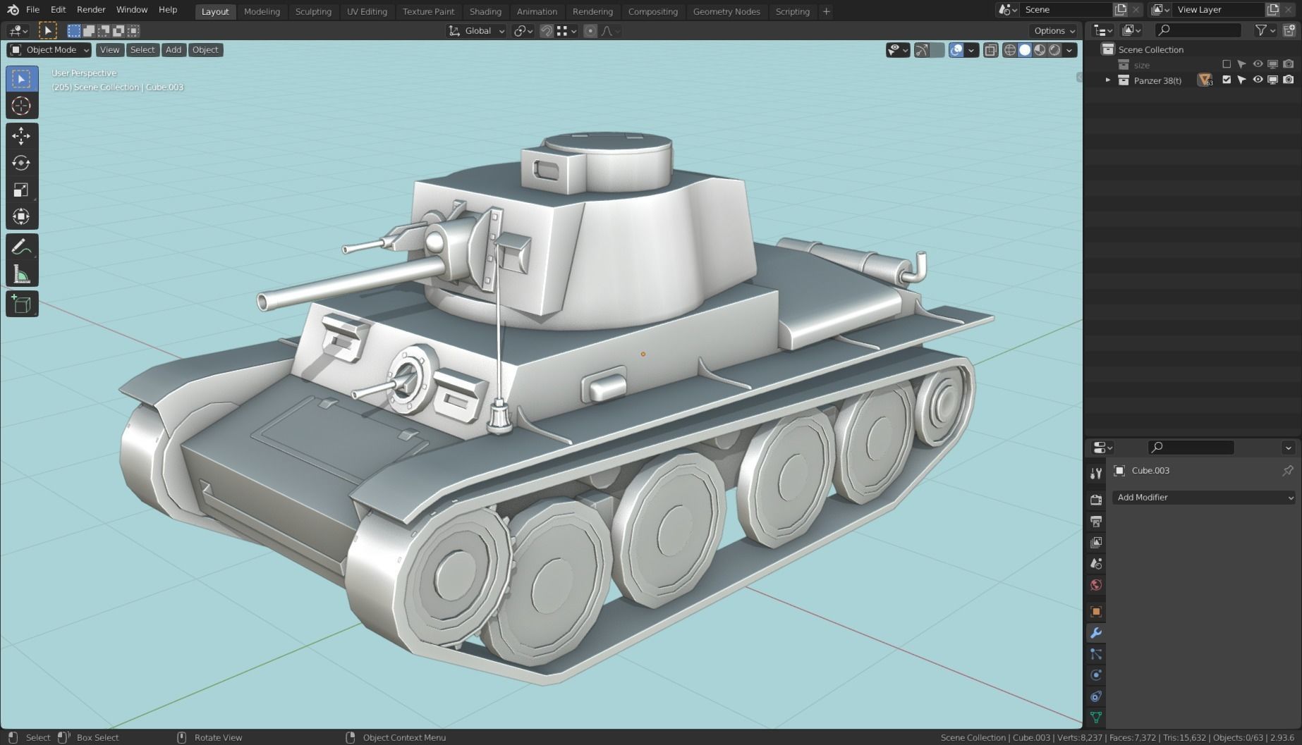 Panzerkampfwagen 38t Tank Base Mesh  Low-poly 3D model_11