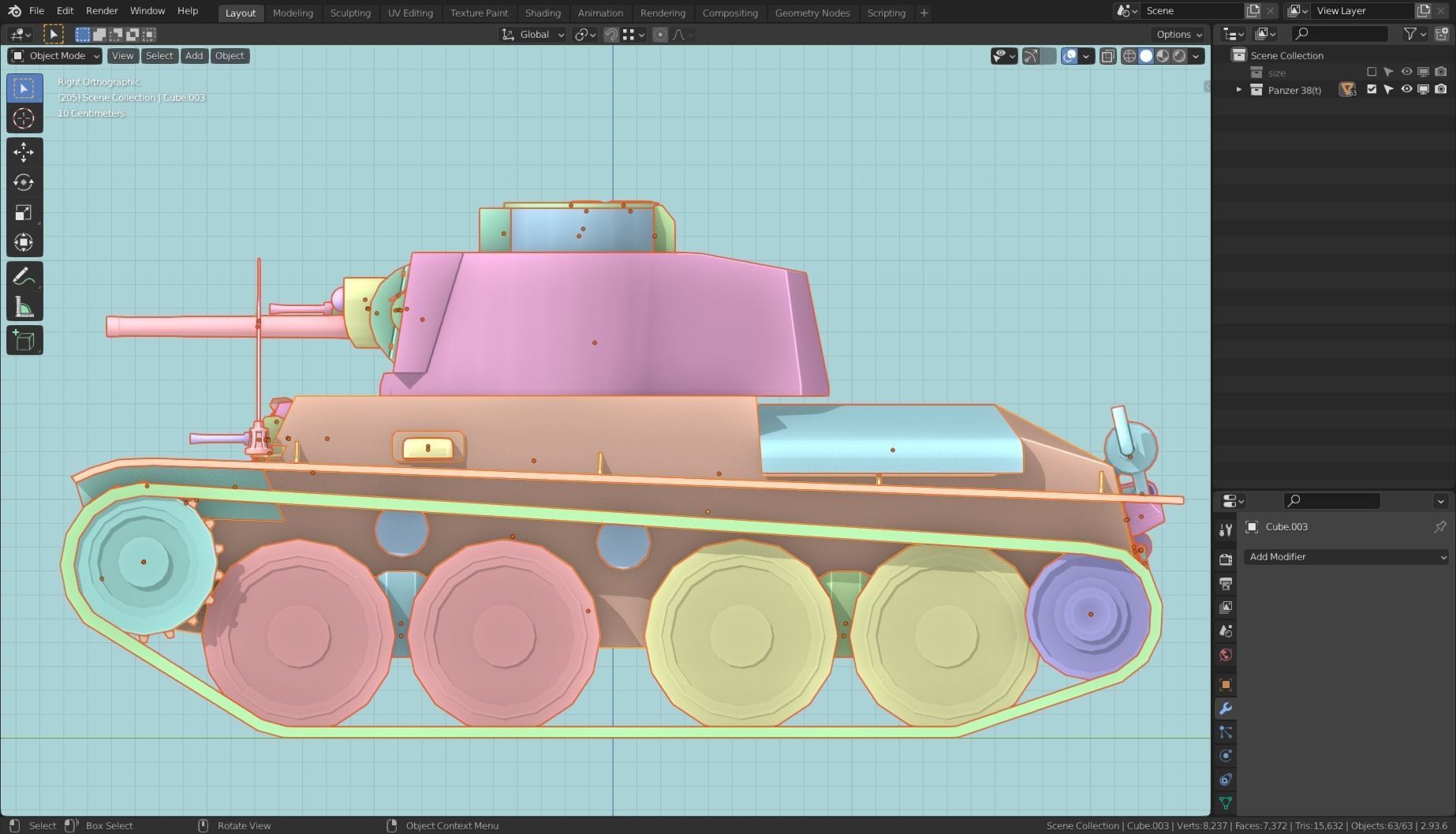 Panzerkampfwagen 38t Tank Base Mesh  Low-poly 3D model_19