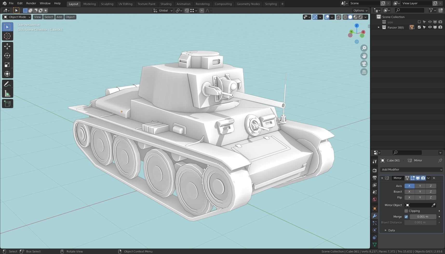 Panzerkampfwagen 38t Tank Base Mesh  Low-poly 3D model_7