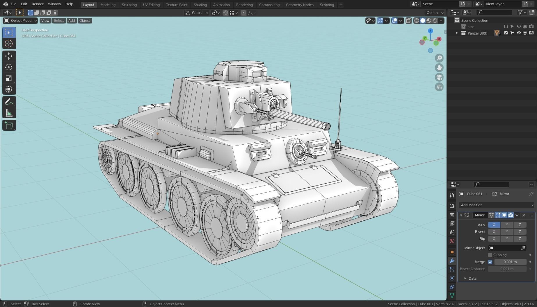 Panzerkampfwagen 38t Tank Base Mesh  Low-poly 3D model_6