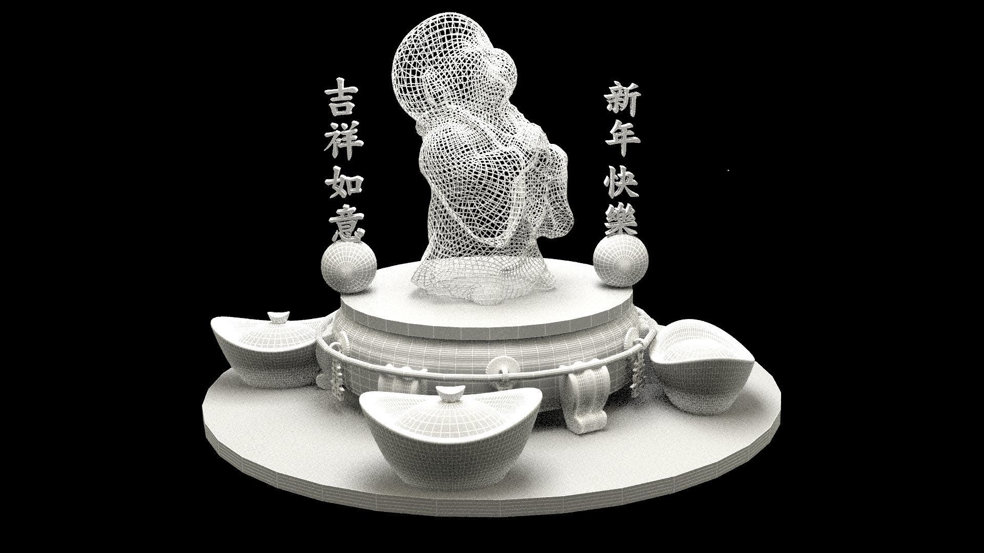 Chinese gold ingot with monk kid 3D model_6