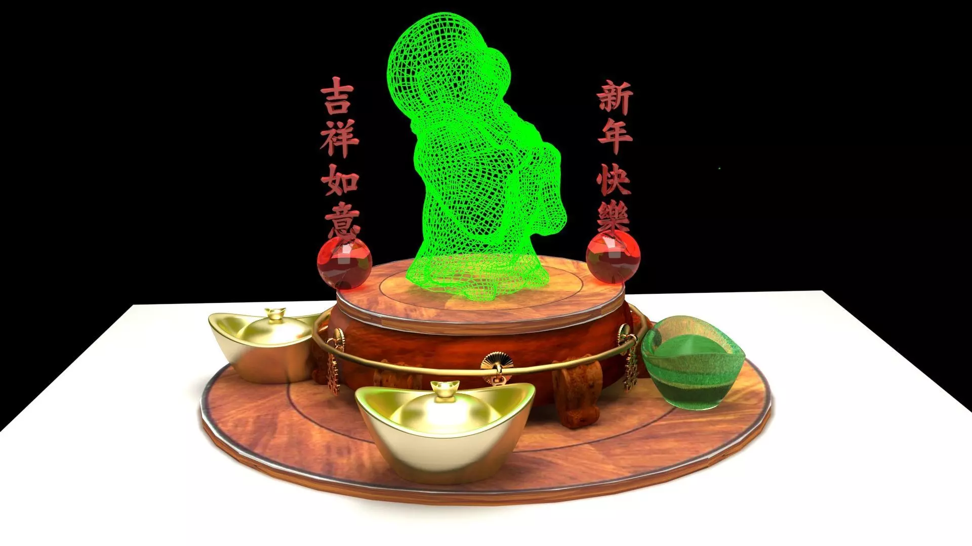 Chinese gold ingot with monk kid 3D model_0