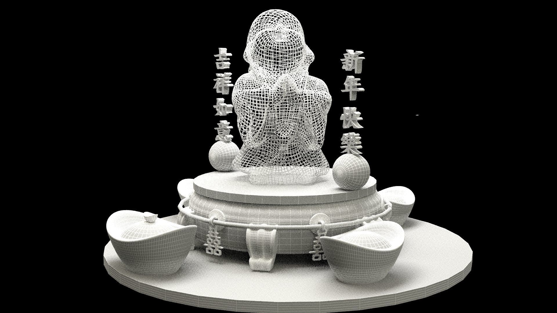 Chinese gold ingot with monk kid 3D model_5