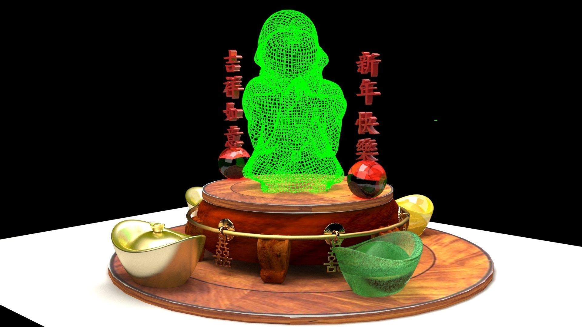 Chinese gold ingot with monk kid 3D model_2