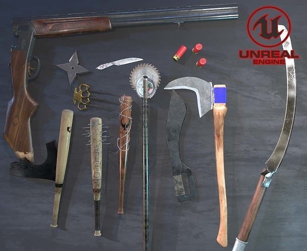 handmade crafted weapons Unreal files Low-poly 3D model