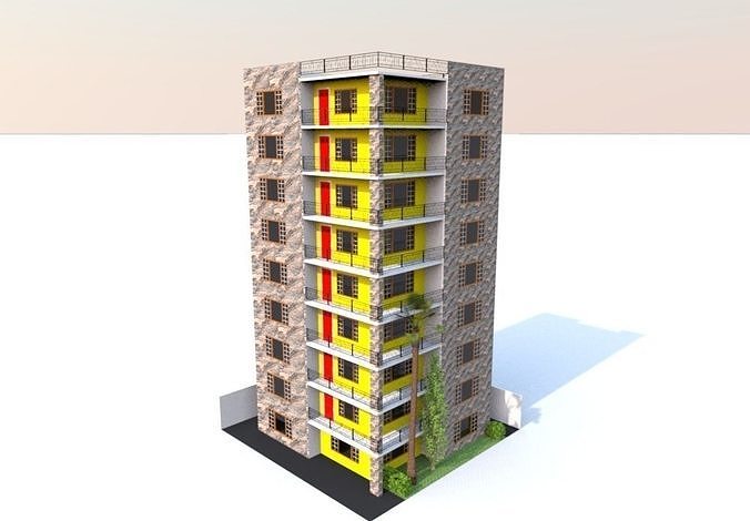 8 floor tall yellow apartment building code 102  Free 3D print model