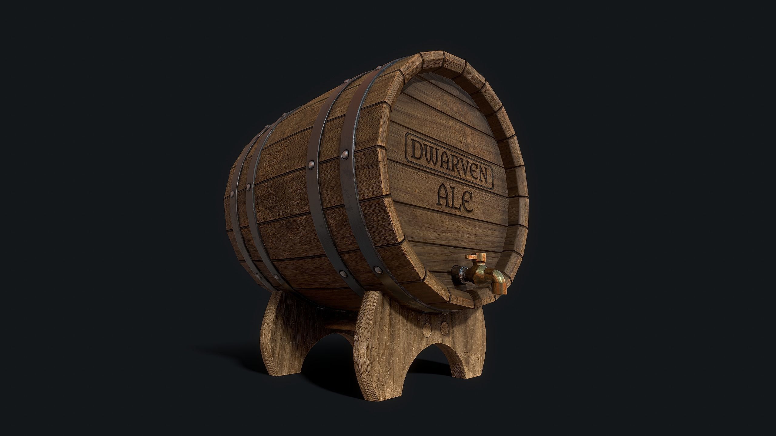 Wooden ale barrel Low-poly 3D model_7