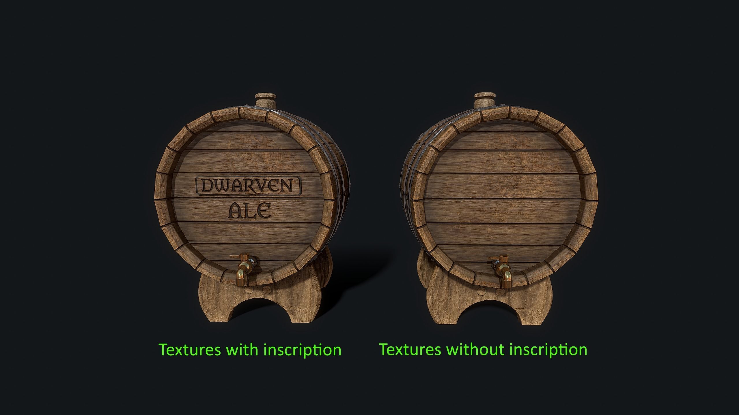 Wooden ale barrel Low-poly 3D model_3