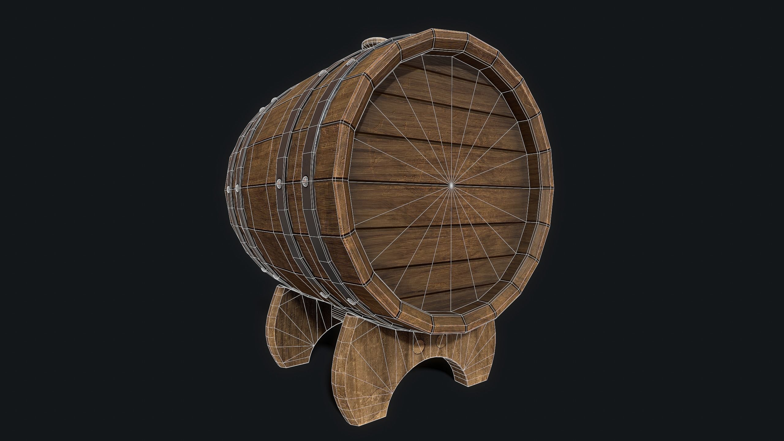 Wooden ale barrel Low-poly 3D model_9