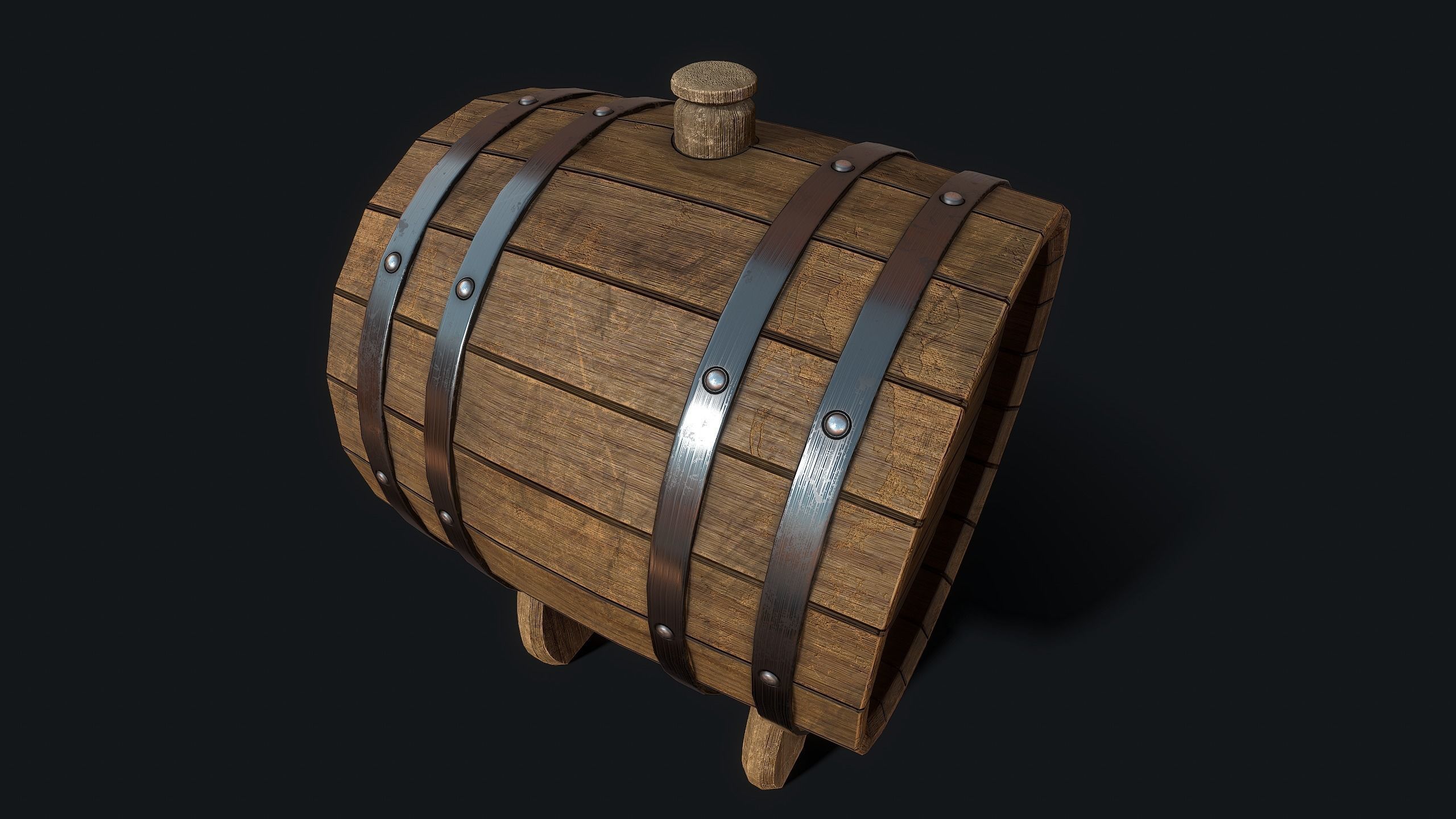 Wooden ale barrel Low-poly 3D model_4