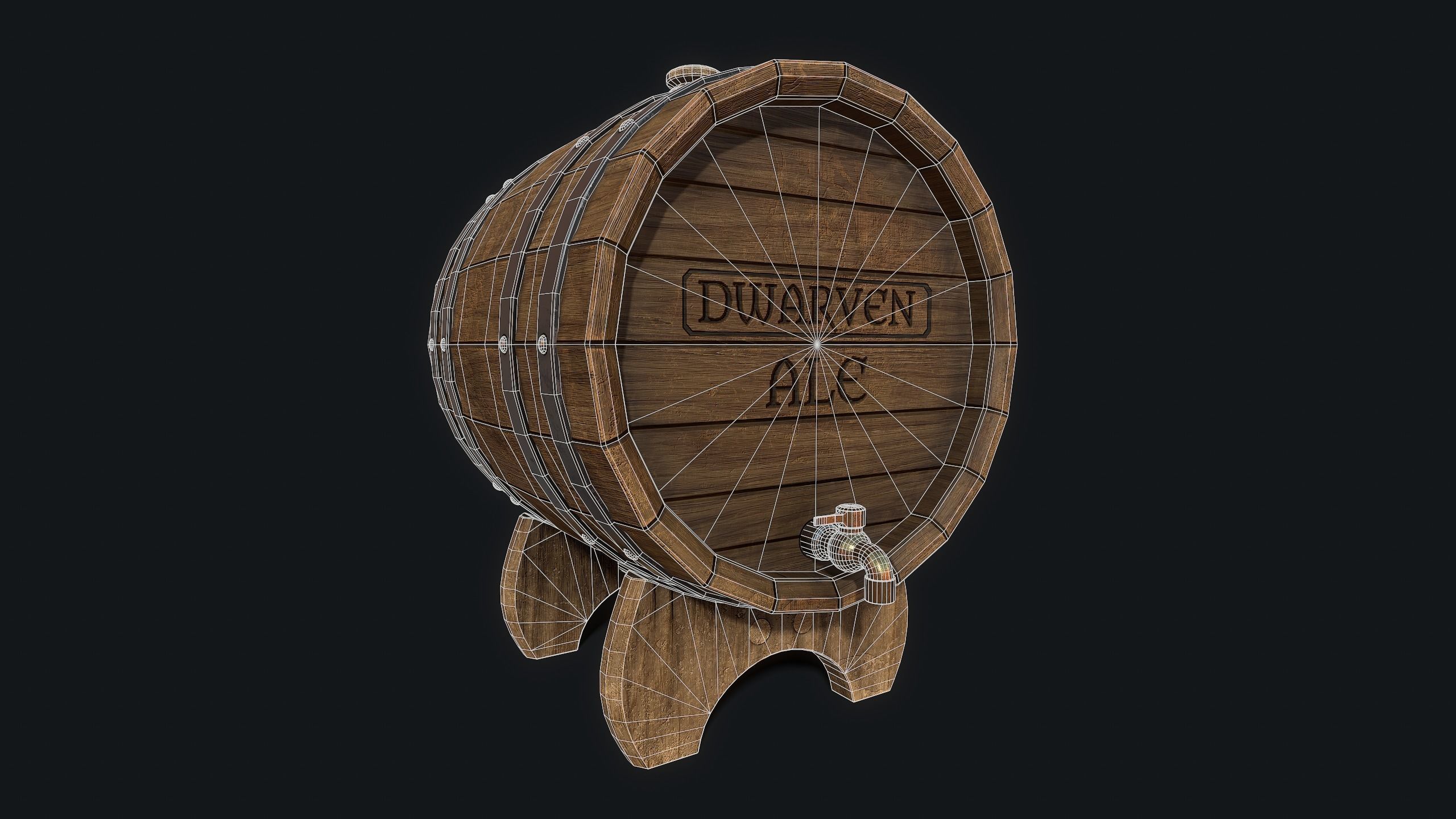 Wooden ale barrel Low-poly 3D model_10