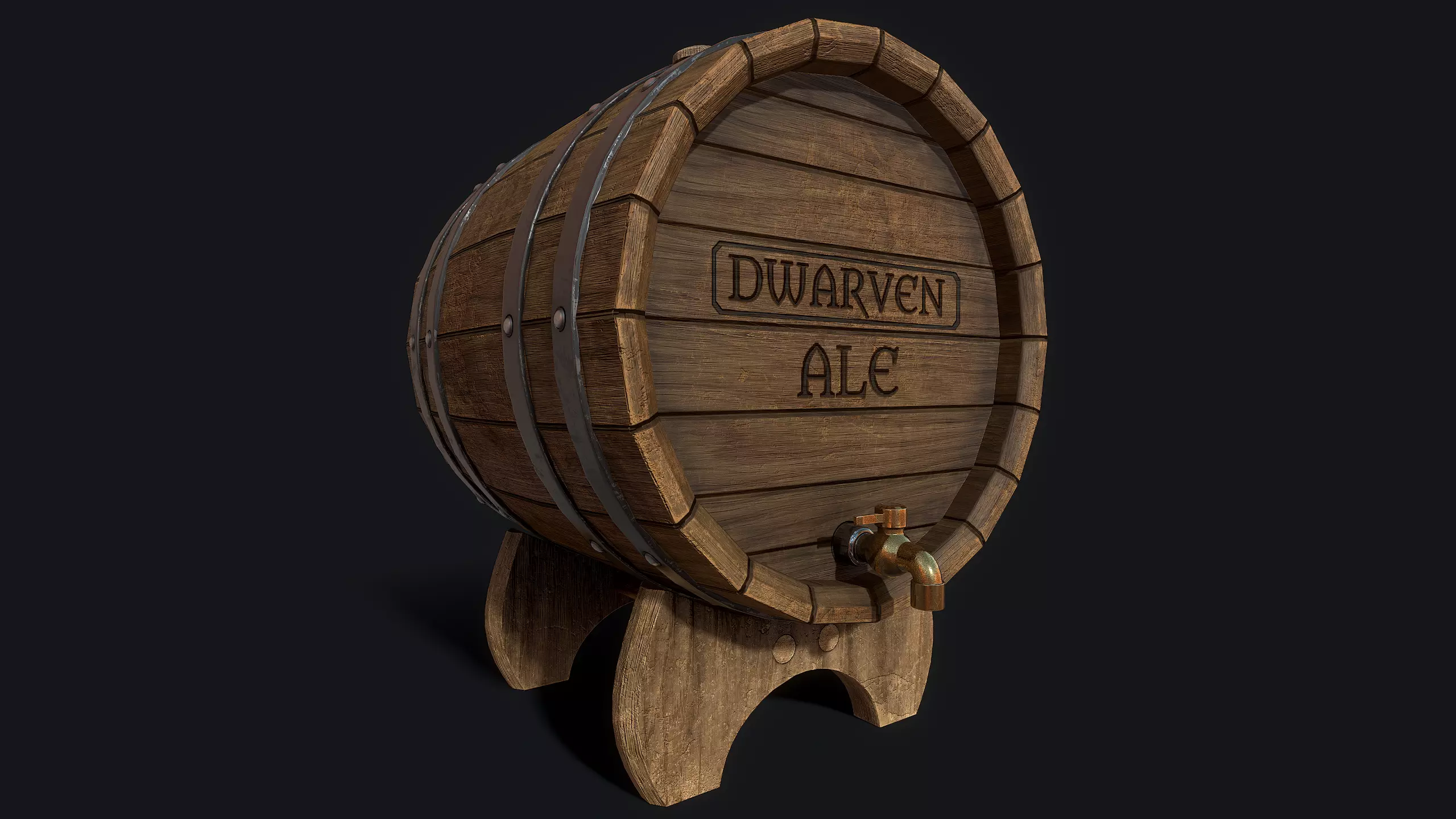 Wooden ale barrel Low-poly 3D model_0
