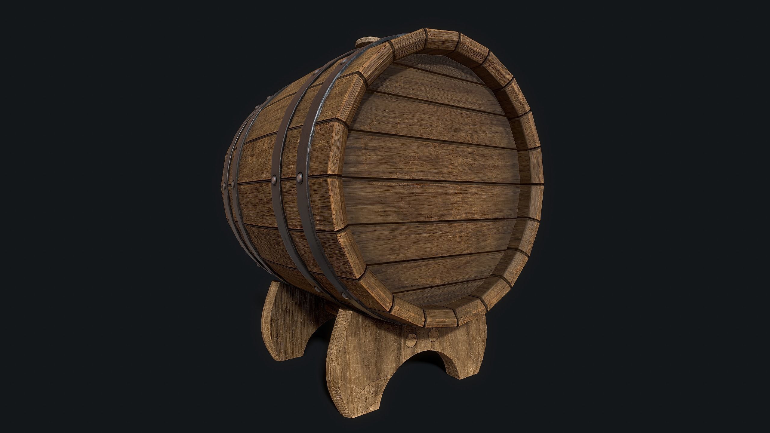 Wooden ale barrel Low-poly 3D model_8